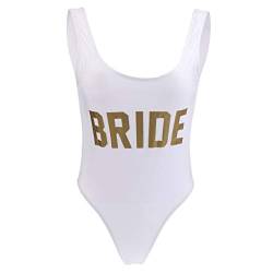 zalati Frau One Piece Badeanzug Braut Brief Print Bademode Bodysuit Strandbekleidung Badeanzug High Cut Bikini mit Weiß, S Größe, Bride von zalati