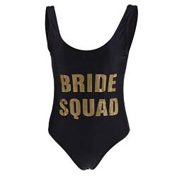 zalati Frau One Piece Badeanzug Braut Brief Print Bademode Bodysuit Strandbekleidung Badeanzug High Cut Bikini schwarz, L Größe, Bride Squad von zalati