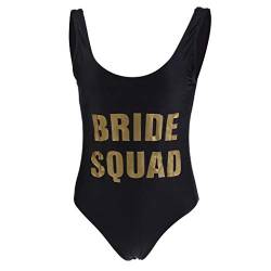 zalati Frau One Piece Badeanzug Braut Brief Print Bademode Bodysuit Strandbekleidung Badeanzug High Cut Bikini schwarz, M Größe, Bride Squad von zalati