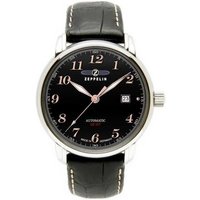 ZEPPELIN Automatikuhr 7656-2 LZ127 Graf Zeppelin Herrenuhr Schwarz Lederband 40 mm, Made in Germany von zeppelin