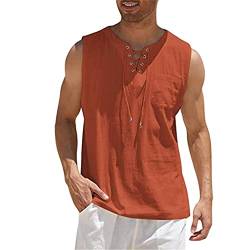 Herren Leinenhemd Ärmellos Sommer Hemd Shirt Strandhemd Bandage Kragenloses Shirts Tank Tops Basic Mann Tshirt Leinen Lose Atmungsaktiv Bequem Freizeithemd Strand Top von zhandouji