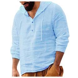 Leinenhemd Herren Langarm Strand Hemd Shirts Sommer Regular Fit Freizeithemd Strandhemd mit Kapuze Kordelzug Strandshirt Hemden Henley Mann Sommerhemd Shirt von zhandouji