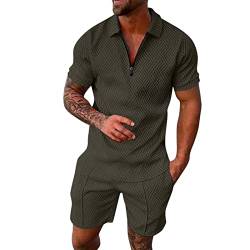 Trainingsanzug für Herren Sommer Sportanzug 2 Teiliges Outfit Sport Set Kurzarm Tops T-Shirts Kurze Hose Sets Hawaii Freizeitanzug Männer Freizeit Business Shirt Hemd + Sporthose Shorts (j-Grau1, L) von zhandouji