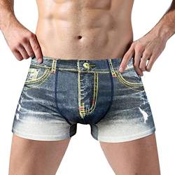 zhandouji Unterwäsche Herren Denim Bedruckt Boxershorts Lustig Jeansoptik Männer Unterhose Underwear Atmungsaktiv Baumwolle Trunks Shorts von zhandouji