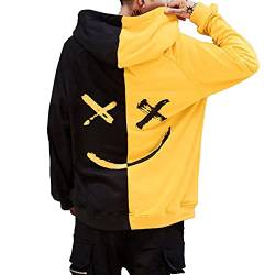 unisex hoodie basic kapuzenpullover herren hoody herren mit kapuze kaputzenpulli Smiley-sweatshirt Sweatshirt Pullover Rundhals Sweatjacke Kängurutasche Lässige Hip Hop(Gelb+Schwarz,L) von zhaojiexiaodian