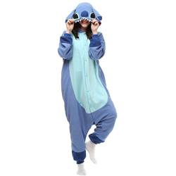 zhaojiexiaodian Tier Onesie Erwachsene für Damen Herren Pyjama Nachtwäsche Stitch Kostüm Cartoon (DE/NL/SE/PL, Alphanumerisch, L, Regular, Regular, Blau) von zhaojiexiaodian