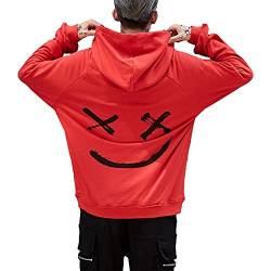 zhaojiexiaodian Unisex Hoodie Basic Kapuzenpullover Herren Hoody Herren mit Kapuze Kaputzenpulli Smiley-Sweatshirt Sweatshirt Pullover Rundhals Sweatjacke Kängurutasche Lässige Hip Hop(rot,XXL) von zhaojiexiaodian