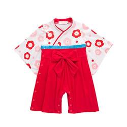 zhbotaolang Baby Kimono Spielanzug Baumwolle Jumpsuit - Kleinkind Lange Ärmel Robe Mädchen Japanischen Stil Outfits (Rot) von zhbotaolang