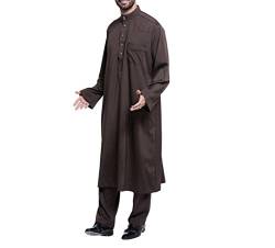 zhbotaolang Herren Middle East Thobe mit Hosen, Casual Dubai Arab Kaftan Kleidung,Braun,XL von zhbotaolang