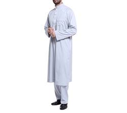 zhbotaolang Herren Middle East Thobe mit Hosen, Casual Dubai Arab Kaftan Kleidung,Grau,M von zhbotaolang