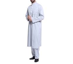 zhbotaolang Herren Middle East Thobe mit Hosen, Casual Dubai Arab Kaftan Kleidung,Grau,XL von zhbotaolang