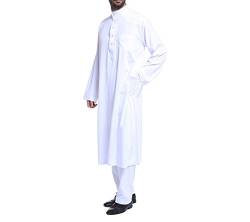zhbotaolang Herren Middle East Thobe mit Hosen, Casual Dubai Arab Kaftan Kleidung,Weiß,XXXL von zhbotaolang