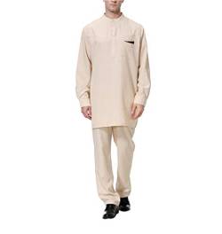zhbotaolang Islamische Kleidung Herren Dubai Männer - Arabische Kleider Robe Kaftan Muslimisch Maxi Hemd Hose Langarm (Khaki,M) von zhbotaolang