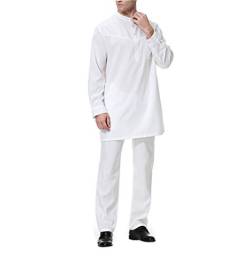 zhbotaolang Islamische Kleidung Herren Dubai Männer - Arabische Kleider Robe Kaftan Muslimisch Maxi Hemd Hose Langarm (Weiß,L) von zhbotaolang