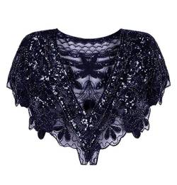 zhbotaolang Vintage Stickerei Pailletten Perlen Umschlagtücher - 1920er Jahre Frauen Schal Shiny Mesh Umhang Schal Achselzucken Hochzeit Abend Party Art Deco Cape (Style C) von zhbotaolang