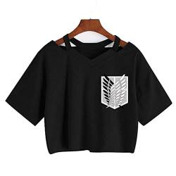 Attack on Titan T-Shirt Manga Japanischer Anime Shingeki No Kyojin T-Shirt Gothic Harajuku T-Shirt Punk V-Ausschnitt Sexy Crop Tops T-Shirt (XXL,Color 1) von zhedu