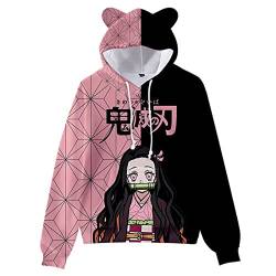 Demon Slayer Cosplay Kostüm Hoodies Süße Katzenohr Sweatshirts 3D Gedruckte Cartoon Anime Mit Kapuze Harajuku Streetwear Kawaii Frauen Hoodie (XL,Color 01) von zhedu