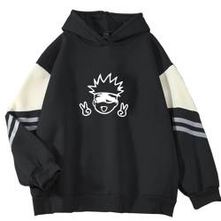 Japanische Jujutsu Kaisen Print Hoodies Unisex Harajuku Cartoon Kordelzug Sweatshirts Herbst Winter Patchwork Streetwear (Color 01,XXL) von zhedu