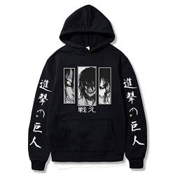 zhedu Anime Attack on Titan AOT Hoodies Eren Jaeger Graphic Hoodie Manga Schwarz Langarm Kapuzen-Sweatshirt Oversized Unisex (L,Color 01) von zhedu