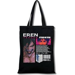 zhedu Anime Attack on Titan Canvas Tote Bag Harajuku Casual Punk Gothic Print Large Capacity Bag Gothic Shoulder Bag for Damen Fans Gift (Color 05) von zhedu
