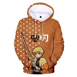 zhedu Anime Demon Slayer Kamado Nezuko 3D-Druck Hoodie Sweatshirts Männer Frauen Mode Lässige Pullover Harajuku Streetwear Hoodies (L,Agatsuma Zenitsu) von zhedu