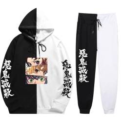 zhedu Demon Slayer Hoodie Oberteile Und Hosen Zweiteiliges Set Unisex Sweatshirt Street Style Kimetsu No Yaiba Drucken Von Harajuku-Patchwork-Streetwear (color 01,3XL) von zhedu