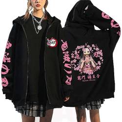 zhedu Demon Slayer Zip Up Hoodie Kamado Nezuko Grafik Harajuku Langarm Y2k Casual Oversize Hip Hop Punk Streetwear Mantel (L,Color 01) von zhedu