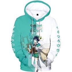 zhedu Game Genshin Impact Character Hoodie Venti/Hutao/Zhongli/Xiao/Ganyu/Kazuha/Pullover Mit Neutralem Kontrastdruck Fashion Streetwear Top (2xs-4xl) (L,Venti) von zhedu