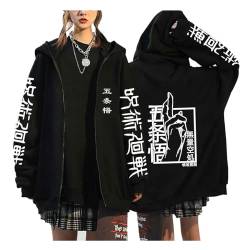 zhedu Jujutsu Kaisen Reißverschluss Hoodie Anime Harajuku Print Langarmjacke Hip Hop Streetwear Reißverschluss Warmer Übergroßer Mantel (Color 01,M) von zhedu