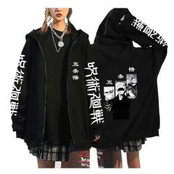 zhedu Jujutsu Kaisen Reißverschluss Hoodie Anime Harajuku Print Langarmjacke Hip Hop Streetwear Reißverschluss Warmer Übergroßer Mantel (Color 02,4XL) von zhedu