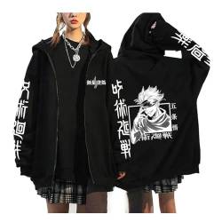 zhedu Jujutsu Kaisen Reißverschluss Hoodie Anime Harajuku Print Langarmjacke Hip Hop Streetwear Reißverschluss Warmer Übergroßer Mantel (Color 03,XXS) von zhedu