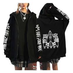 zhedu Jujutsu Kaisen Reißverschluss Hoodie Anime Harajuku Print Langarmjacke Hip Hop Streetwear Reißverschluss Warmer Übergroßer Mantel (Color 04,L) von zhedu