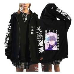 zhedu Jujutsu Kaisen Reißverschluss Hoodie Anime Harajuku Print Langarmjacke Hip Hop Streetwear Reißverschluss Warmer Übergroßer Mantel (Color 05,4XL) von zhedu