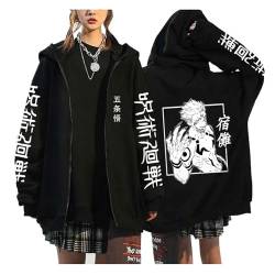 zhedu Jujutsu Kaisen Reißverschluss Hoodie Anime Harajuku Print Langarmjacke Hip Hop Streetwear Reißverschluss Warmer Übergroßer Mantel (Color 06,M) von zhedu