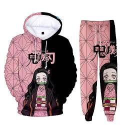 zhedu Unisex Anime Demon Slayer Hoodie Set 2 Stück Sweatshirt + Hose Herren Damen Cosplay Anzug (L,Kamado Nezuko) von zhedu