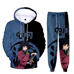 zhedu Unisex Anime Demon Slayer Hoodie Set 2 Stück Sweatshirt + Hose Herren Damen Cosplay Anzug (S,Giyuu Tomioka) von zhedu