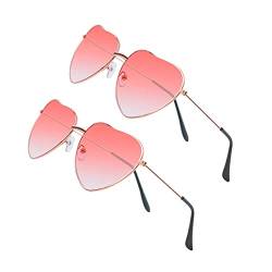 2 Stück Rosa Sonnenbrille Herz Damen Hippie Brille, Rosa Sonnenbrille für Teen Mädchen, Herzförmige Sonnenbrille, Vintage 90er Sonnenbrille für Damen, Partys, Roségoldener Rahmen Funky Sonnenbrille von zhibeisai
