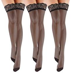 3 Paar Damen-Spitze-Oberschenkel-Hohe Strümpfe, Strumpfwaren Leggings Lange Socken, Halbtransparente, Rutschfeste Seidenstrumpf-Strumpfhose für Damen und Frauen Mädchen Für Halloween, Weihnachten von zhibeisai