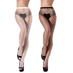 Damen Netzstrumpfhose, 2 Paar Netzstrümpfe für Damen Frauen Fischnetz Kreuz Mesh Strümpfe Netzstrumpfhose Netzstrümpfe Schwarz+Weiße Für Halloween, Weihnachten netzstrumpfhose schwarz Christmas von zhibeisai