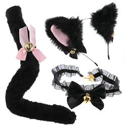 Katzen-Kostüm-Set für Cosplay, Plüsch-Katzenohren, Haarreif, Katze (3-teilig, Schwarz und Rosa) von zhibeisai