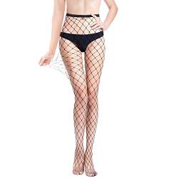 zhibeisai Damen Netzstrümpfe, Netzstrumpfhose, Netzstrumpfhose Schwarz Mit Hoher Taille Strumpfhose Für Frauen Cross-Mesh Stretch Cut Ou (Mittleres und großes Gitter) von zhibeisai