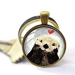 Handgefertigter Schlüsselanhänger mit Glaskuppel, Retro-Stil, Otter Love Schmuck, personalisierte Geschenke von zhouyudong