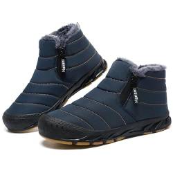 Winterschuhe Herren Warm Gefüttert Schneestiefel Reißverschluss Kurzschaft Stiefel Flach Winter Outdoor Boots Bequem Rutschfeste Winterstiefel Marine 42 EU von ziitop