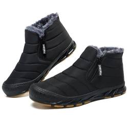 Winterschuhe Herren Warm Gefüttert Schneestiefel Reißverschluss Kurzschaft Stiefel Flach Winter Outdoor Boots Bequem Rutschfeste Winterstiefel Volles Schwarz 45 EU von ziitop