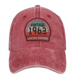 60. Geburtstag Geschenke Vintage 1963 Hut 60. Geburtstag Retro Baseball Cap für Männer Frauen, Rot/Ausflug, einfarbig (Getaway Solids), Einheitsgr��e von zingyone