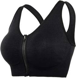 Damen-Push-up-Sport-BH mit Reißverschluss, kabellos, gepolstert, Fitnessstudio, Fitness, Laufen, Yoga-BH (Color : Black, Size : S) von zinhsq