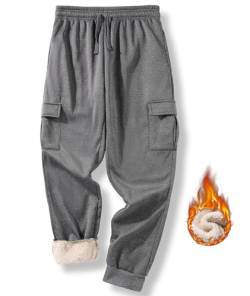 zitysport Fleecehose Herren Jogginghose Gefütterte Warm Sporthose mit Taschen Sweathose Baumwolle mit Sherpa Dicke Thermo Loungehose für Winter Herren Sporthermo Männer(M-Dunkelgrau) von zitysport