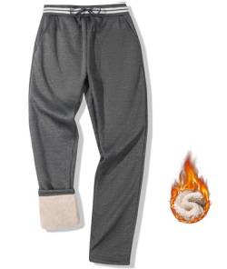 zitysport Fleecehose Herren Jogginghose Gefütterte Warm Sporthose mit Taschen Sweathose Baumwolle mit Sherpa Dicke Thermo Loungehose für Winter Herren Sporthermo Männer(M-Dunkelgrau) von zitysport