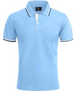 zitysport Herren Polo Shirt Kurzarm Atmungsaktives Golf Polohemd mit Brusttasche Shirt Männer Sommer Casual Sport T-Shirt Basic Slim Fit(Himmelblau-3XL) von zitysport
