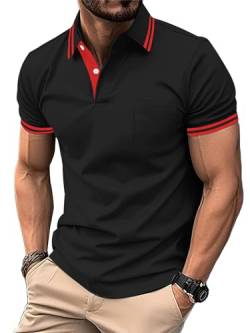 zitysport Polo Shirt Männer Kurzarm Atmungsaktives Golf Poloshirt Herren Sommer Sport Polohemd Shirt mit Brusttasche Casual Basic T-Shirt(Schwarz-2XL) von zitysport